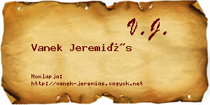 Vanek Jeremiás névjegykártya